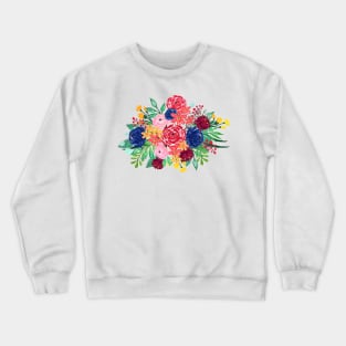 Navy Blue and Red watercolor boho chic Flowers hand paint Crewneck Sweatshirt